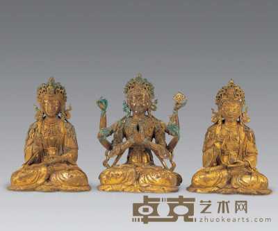 清中期 铜鎏金三世观音（三件） 高17.5cm